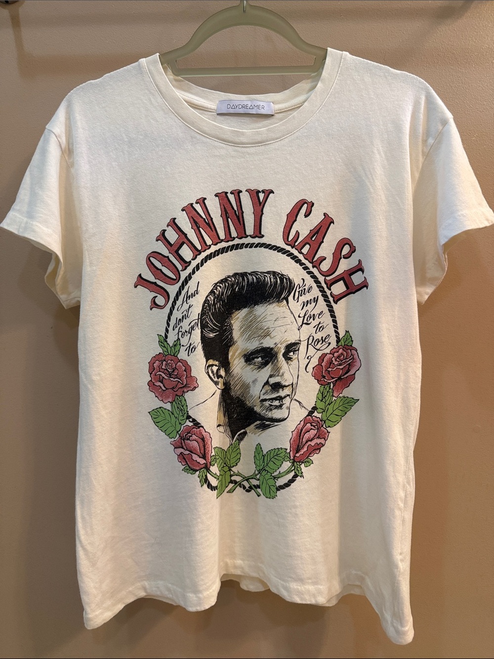 Daydreamer Cream Johnny Cash Rose Graphic Tee